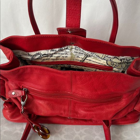 Barr + Barr Luxurious Red Leather Double Handle Travel Tote Bag Purse 🌺🌺 - Picture 4 of 11
